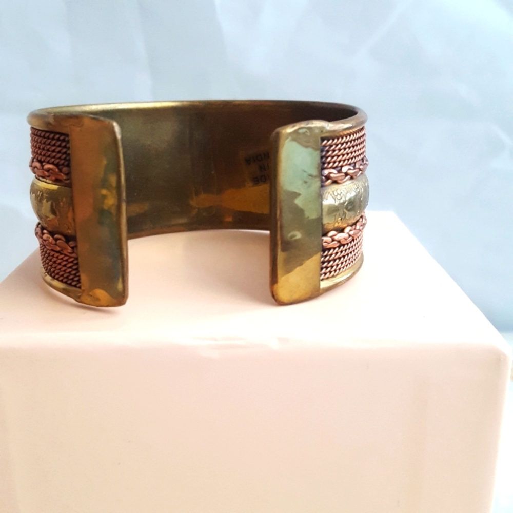Wide Brass And Copper Indian Bracelet Gem